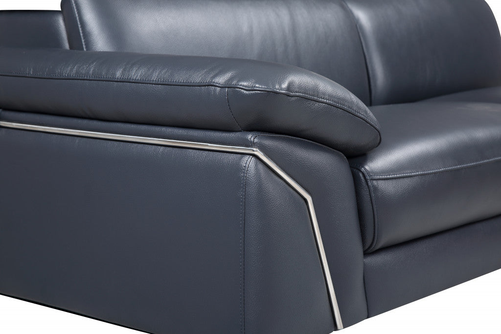 Modern Blue Italian Leather Sectional – 5-Seater with Chaise, 114'' Wide