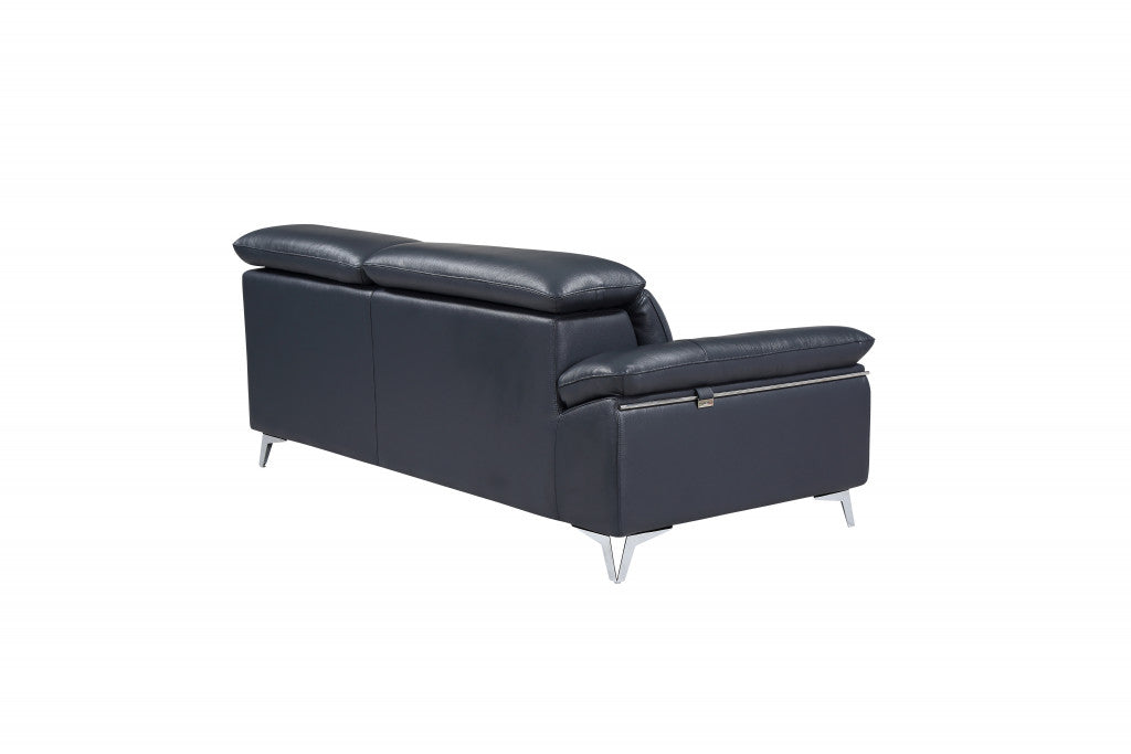 Modern Blue Italian Leather Sectional – 5-Seater with Chaise, 114'' Wide