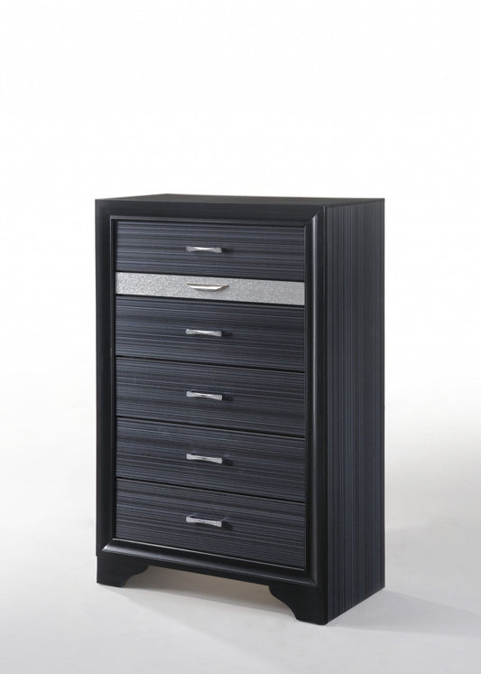 Sleek 51inches Black 6 Drawer Chest Dresser