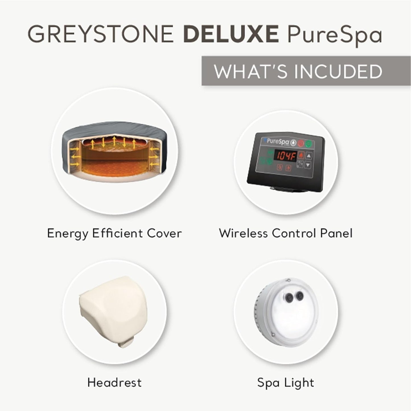 Purespa Plus Greystone Square Hot Tub – 6-Person Inflatable 94" Outdoor Spa
