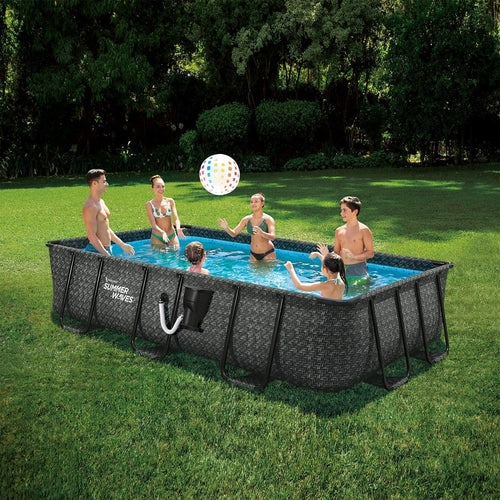 Summer Waves 14 x 8 Foot 36 Inch Elite Metal Frame Rectangular Pool – Dark Herringbone Print