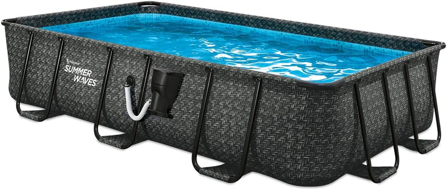 Summer Waves 14 x 8 Foot 36 Inch Elite Metal Frame Rectangular Pool – Dark Herringbone Print