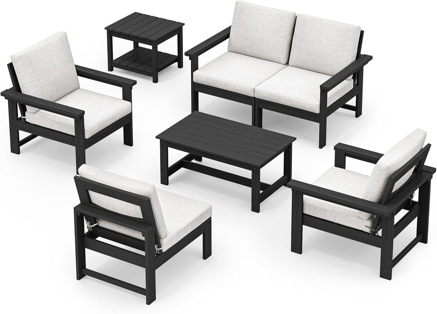 HDPE Outdoor Patio Furniture Set, 7-Piece Outdoor Sectional Patio