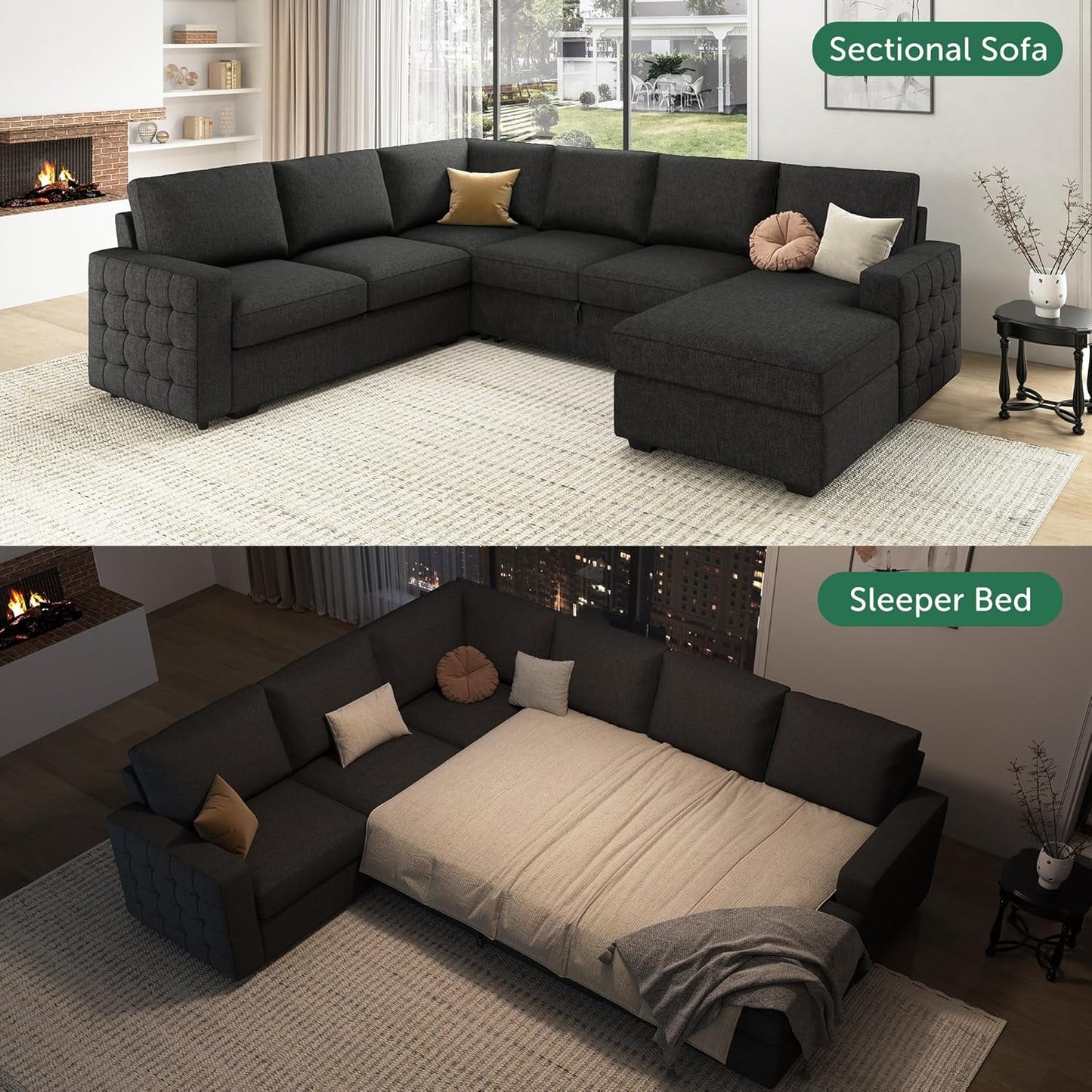 Sectional Sleeper Sofa with Pull Out Bed, Reversible Sectional Sleeper