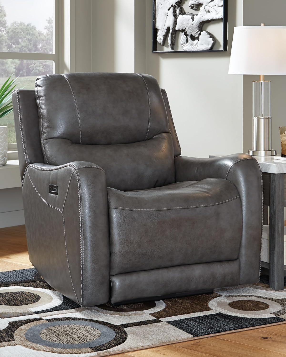 Galahad Contemporary Zero Wall Recliner with Power Headrest, Gray