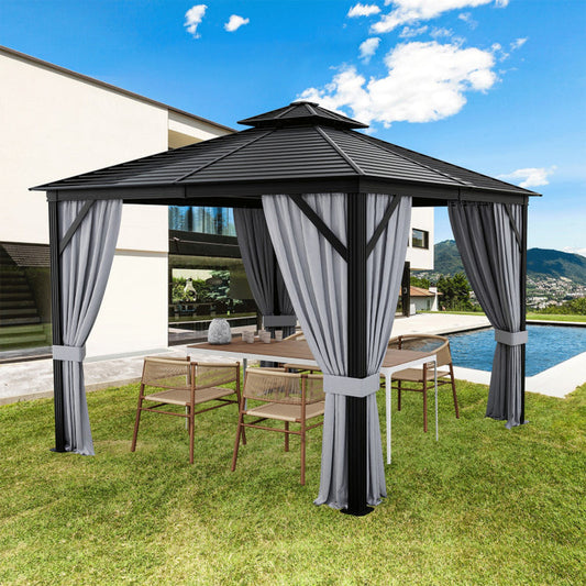 10 X 10 Feet Double-Top Hardtop Gazebo with Galvanized Steel Roof