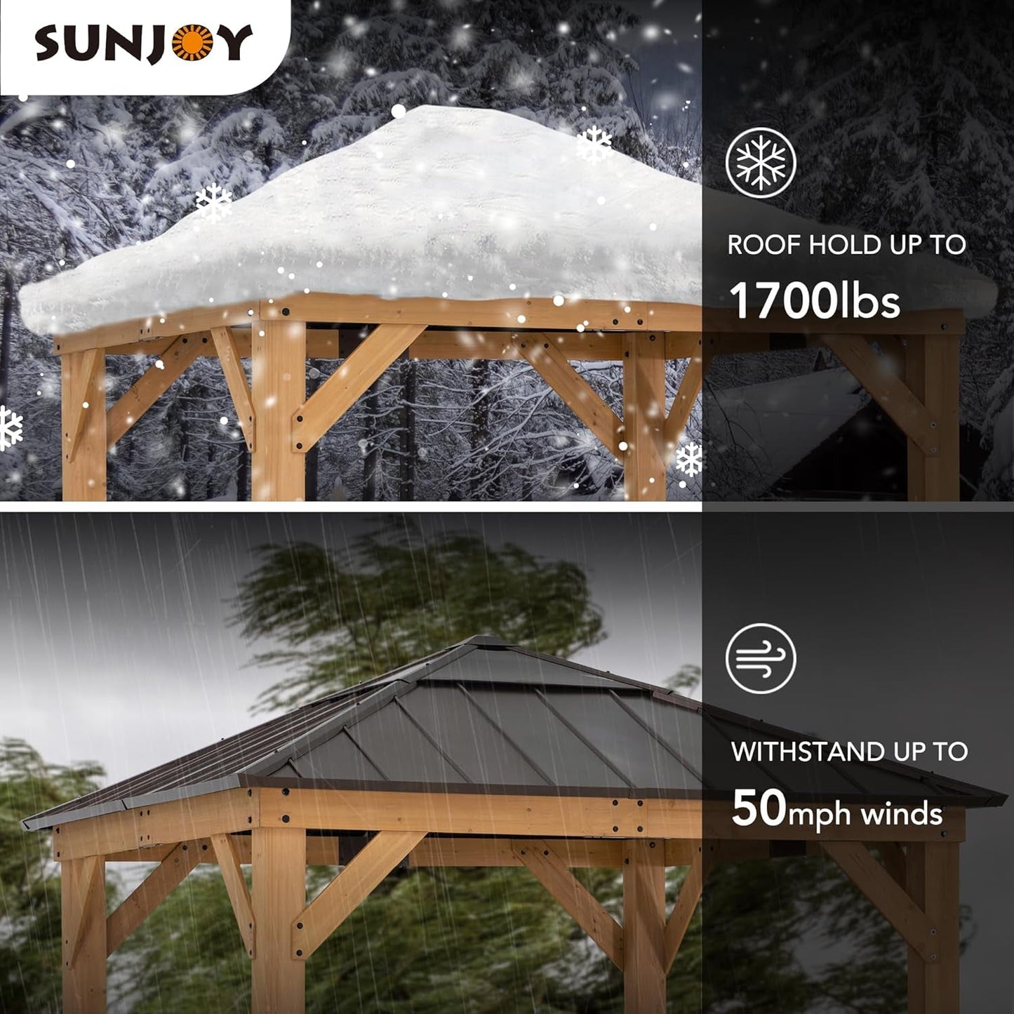 Hardtop Gazebo 9x9 Ft. Cedar Framed Wood Gazebo with Brown Steel - Stylish 9x9 Cedar Gazebo with Durable Roof