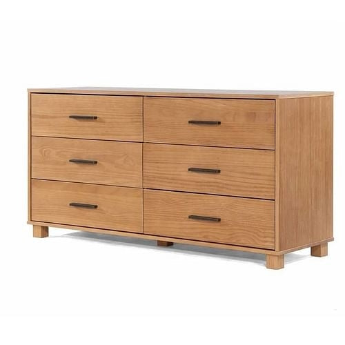 Modern Farmhouse Solid Wood 6 Drawer Double Dresser in Light Brown