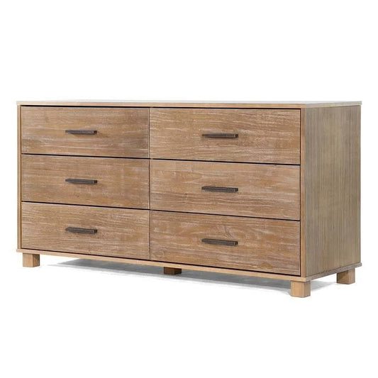 Modern Farmhouse Solid Wood 6 Drawer Double Dresser in Rustic Pine