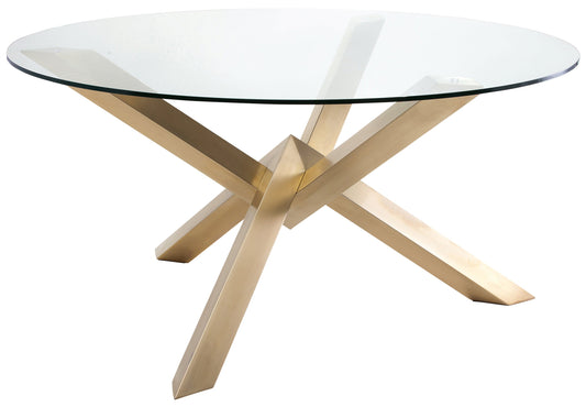 Costa Dining Table - 72" Glass Top with Sculptural Brushed Gold Base