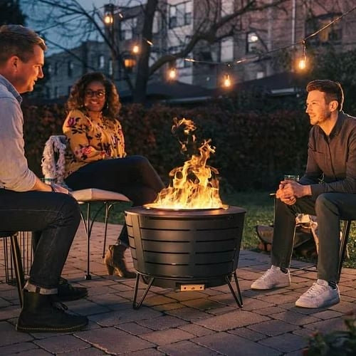 25-Inch Smokeless Outdoor Fire Pit – Stainless Steel with Ash Pan & Cover