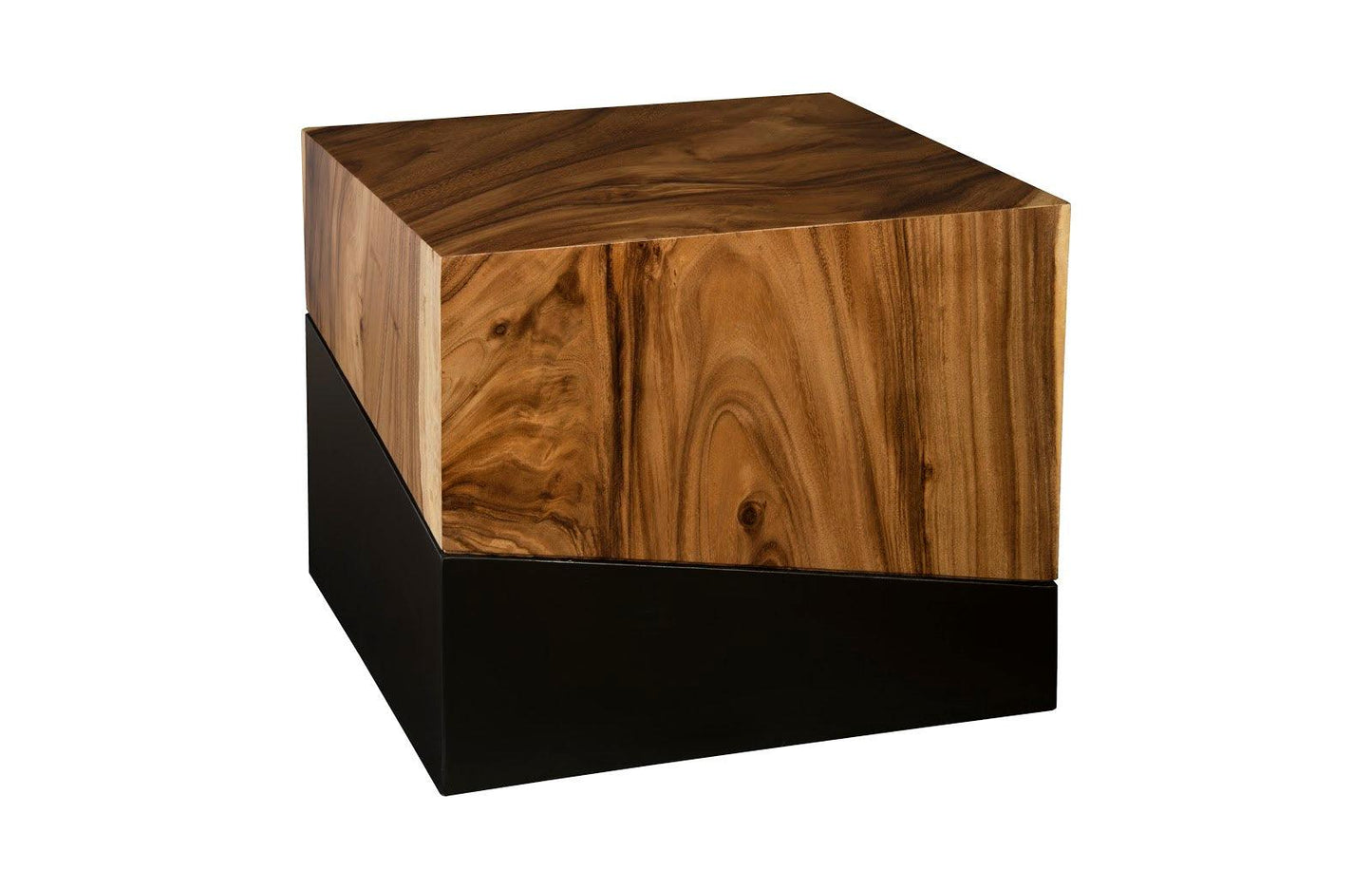 Geometry Large Natural Side Table with Chamcha Wood and Iron