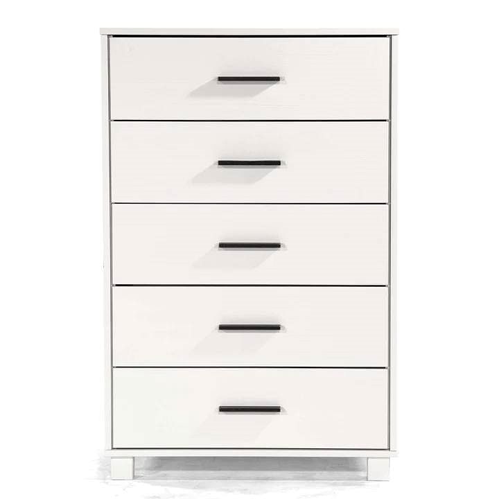 Modern Farmhouse Solid Wood 5 Drawer Bedroom Chest in White Wooden