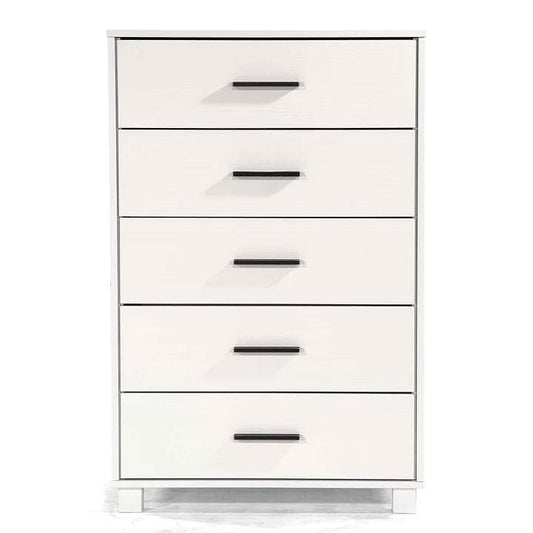 Modern Farmhouse Solid Wood 5 Drawer Bedroom Chest in White Wooden