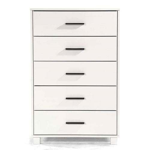 Modern Farmhouse Solid Wood 5 Drawer Bedroom Chest in White Wooden