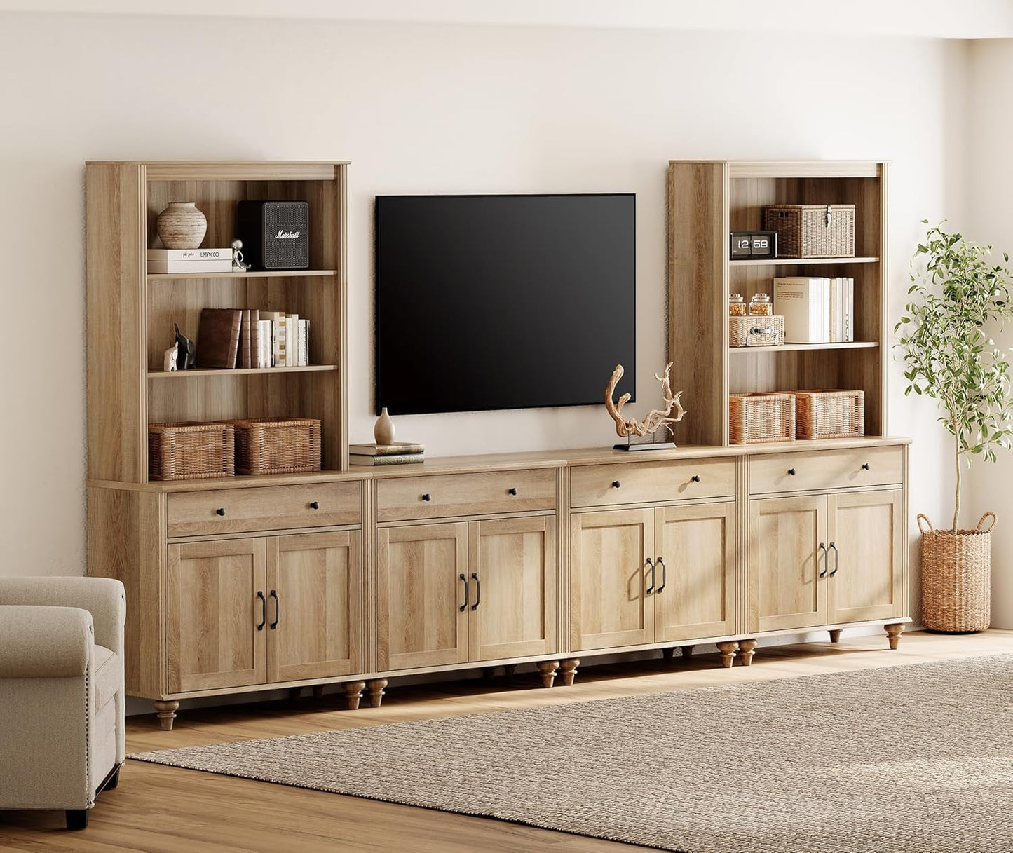 Entertainment Center with Bookshelves for Tvs up to 75", Farmhouse