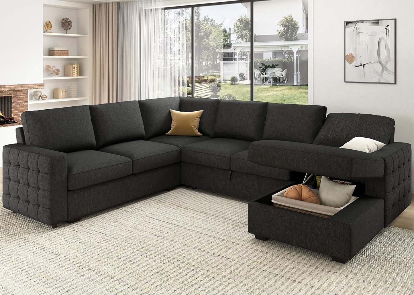 Sectional Sleeper Sofa with Pull Out Bed, Reversible Sectional Sleeper