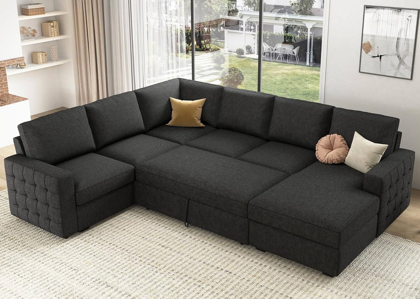 Sectional Sleeper Sofa with Pull Out Bed, Reversible Sectional Sleeper