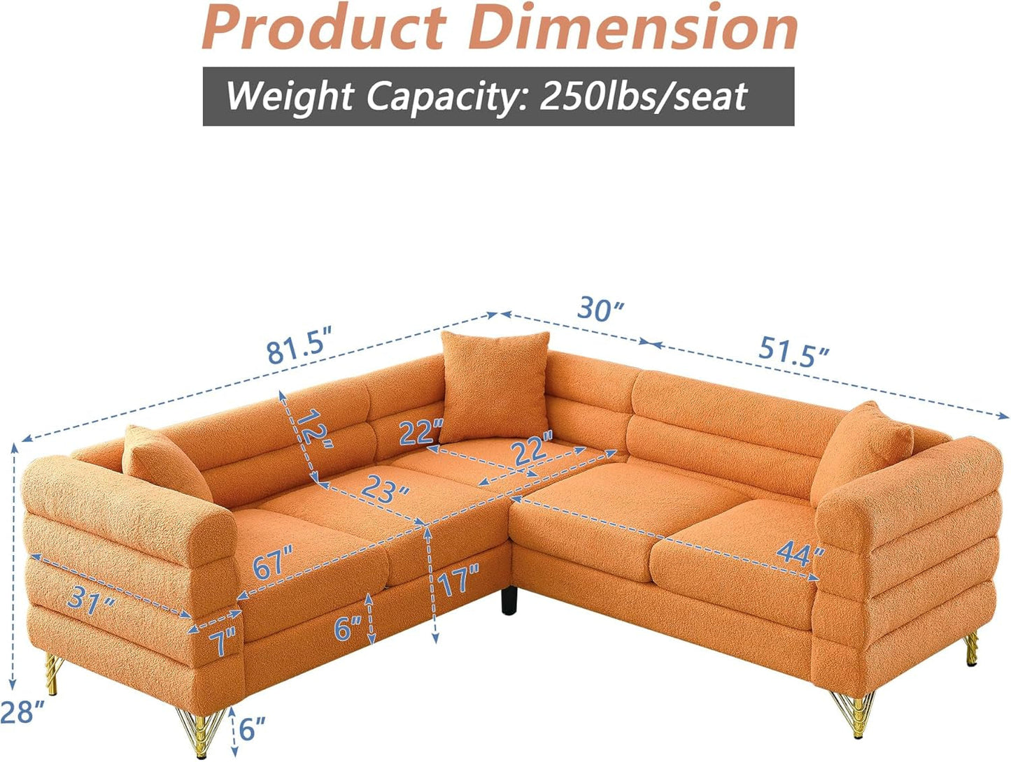 81 Inch Oversized Corner Sofa, L Shaped Sectional Couch, 5 Seater