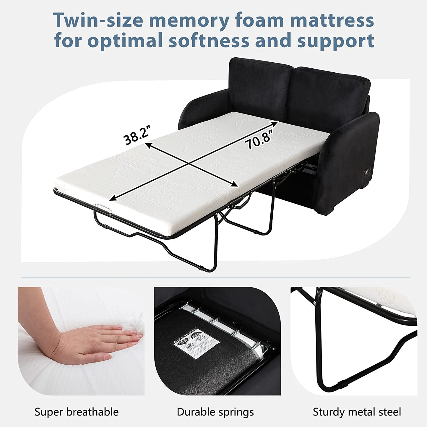 Black Love Seat with Sleeper, USB and Plug