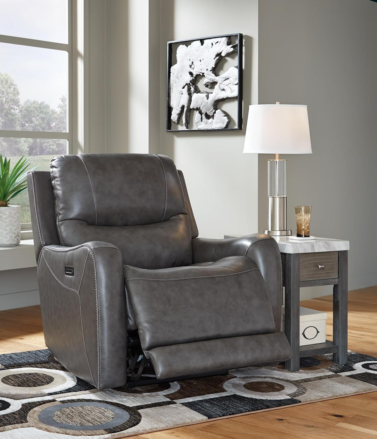 Galahad Contemporary Zero Wall Recliner with Power Headrest, Gray