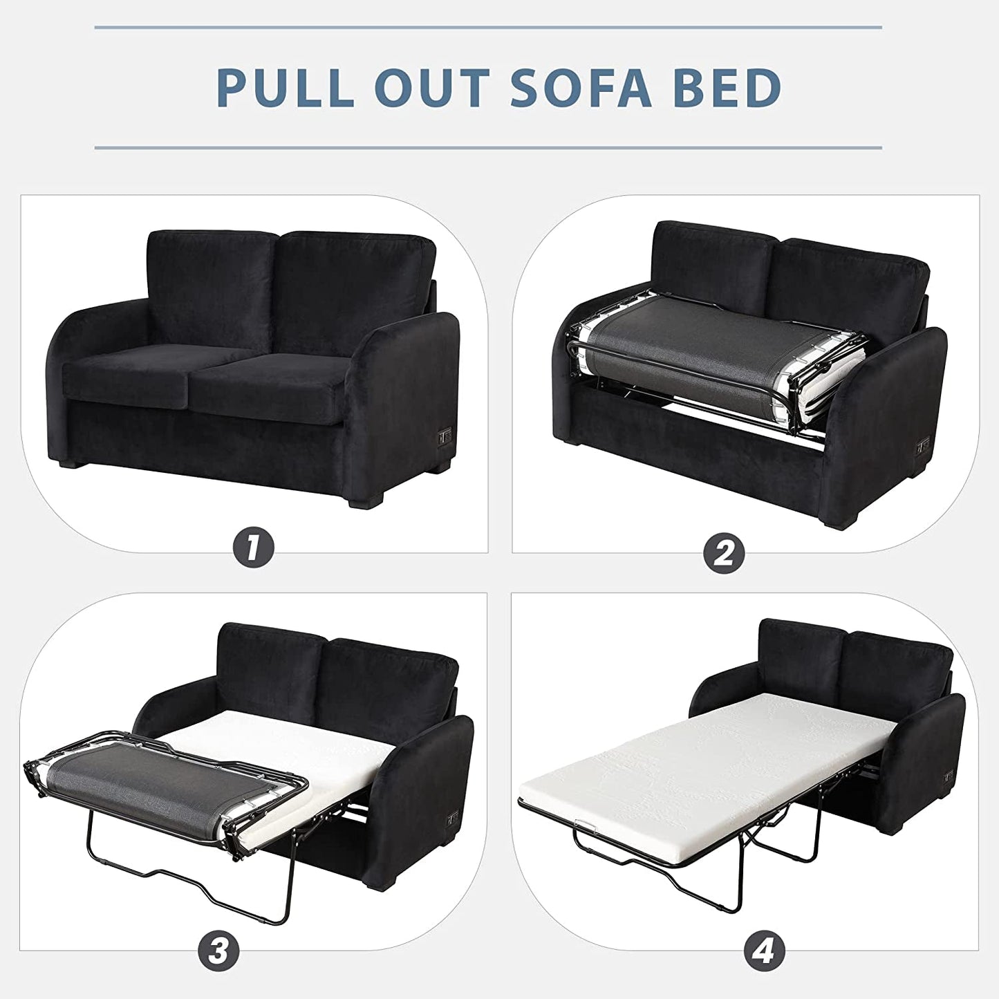 Black Love Seat with Sleeper, USB and Plug