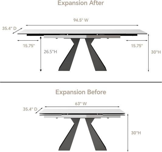 Extendable Dining Table for 8-12 Seat, Flexible Stretch, Tabletop Made